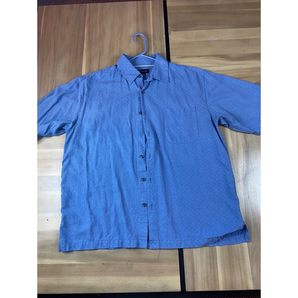 Toscano Mens Blue Silk Short Sleeve Button Up Shirt‎ Patterned Casual - Picture 1 of 5